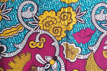 Preview: YELLOW PINK TROPICAL FLO WERWaxprint Stoff